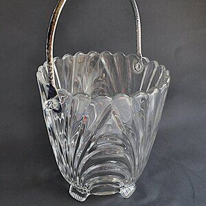 Cambridge Caprice Clear Glass Ice Bucket Hammered Handle Vintage Elegant Optic